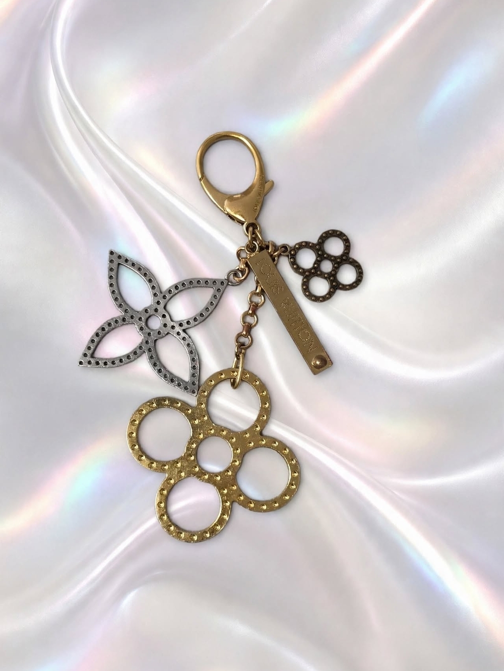Louis Vuitton Two-Tone Gold and Silver Flower Keychain Charm